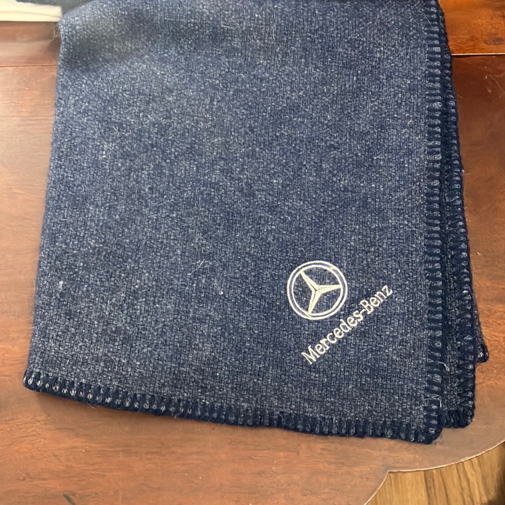 Navy Blue Mercedes Benz Embroidered Logo Wool Ingeo Faribault Mills Blanket